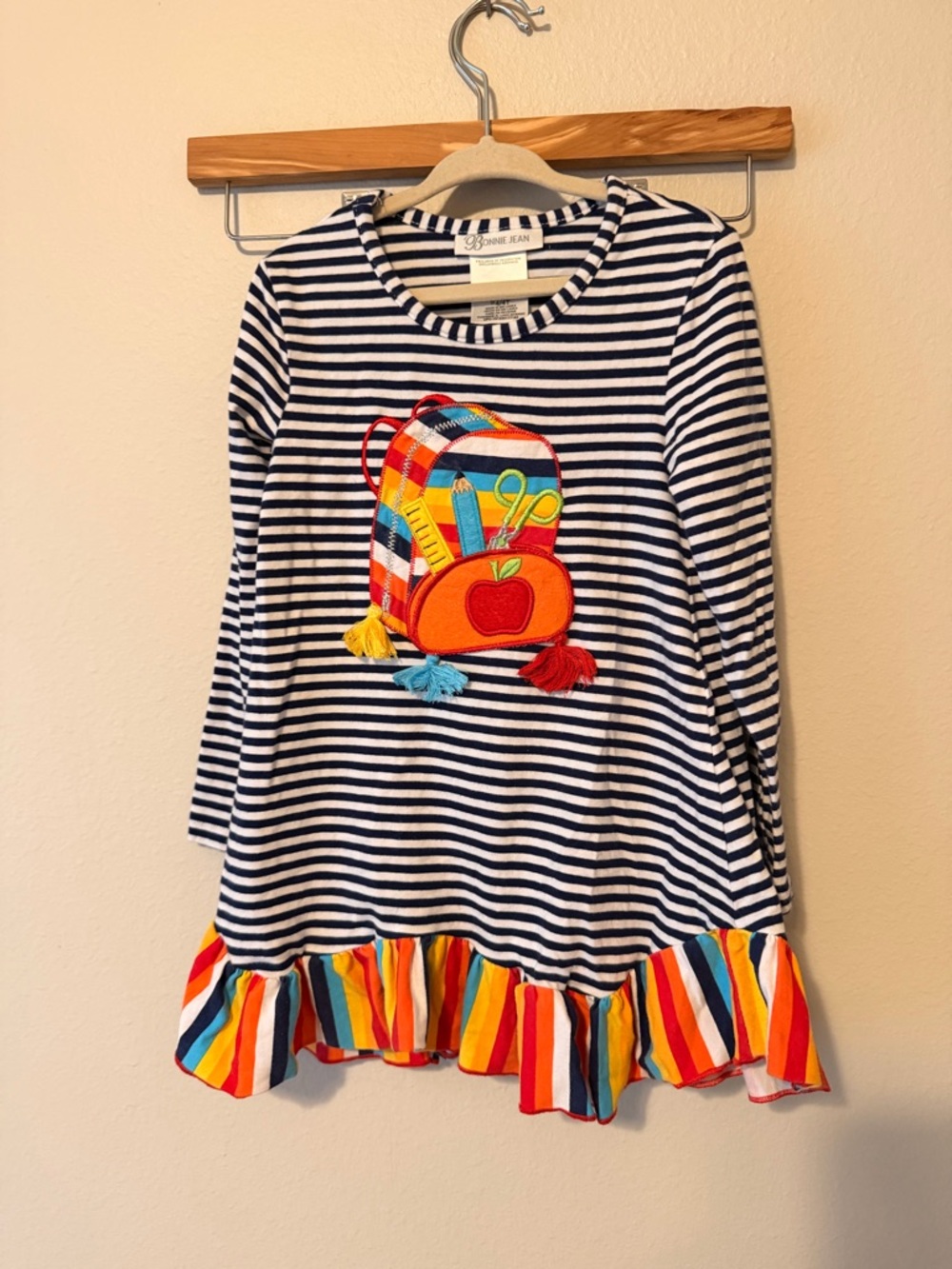 Bonnie Jean Stripe Ruffle Tunic with Colorful Backpack w/matching leggings